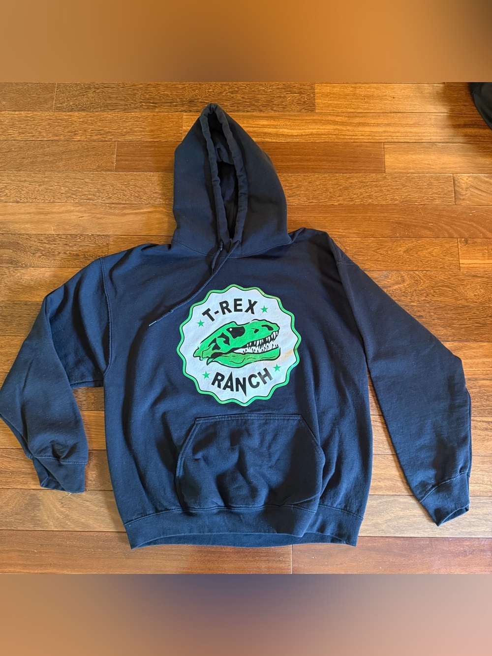Gildan Black Hoodie with Green Logo Size Large